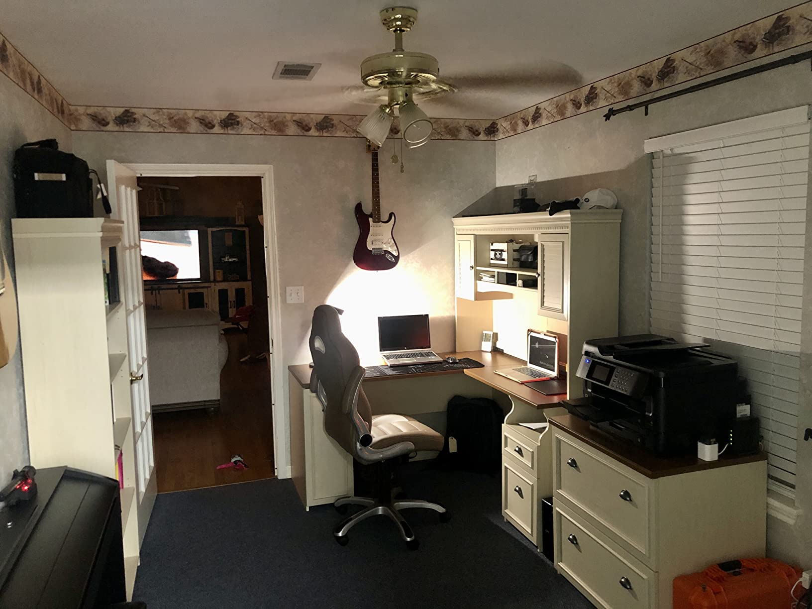 【Furniture】Fairview L Shaped Desk with Hutch, Bookcase and Lateral File Cabinet in Antique White