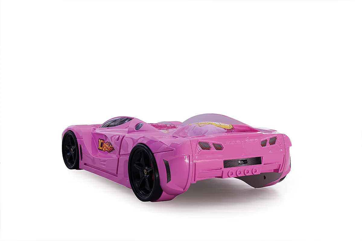 【Furniture】Racing Car Bed for Kids - Kids Car Bed with Led Lights, Single Race Car Bed with Leather Cushioning