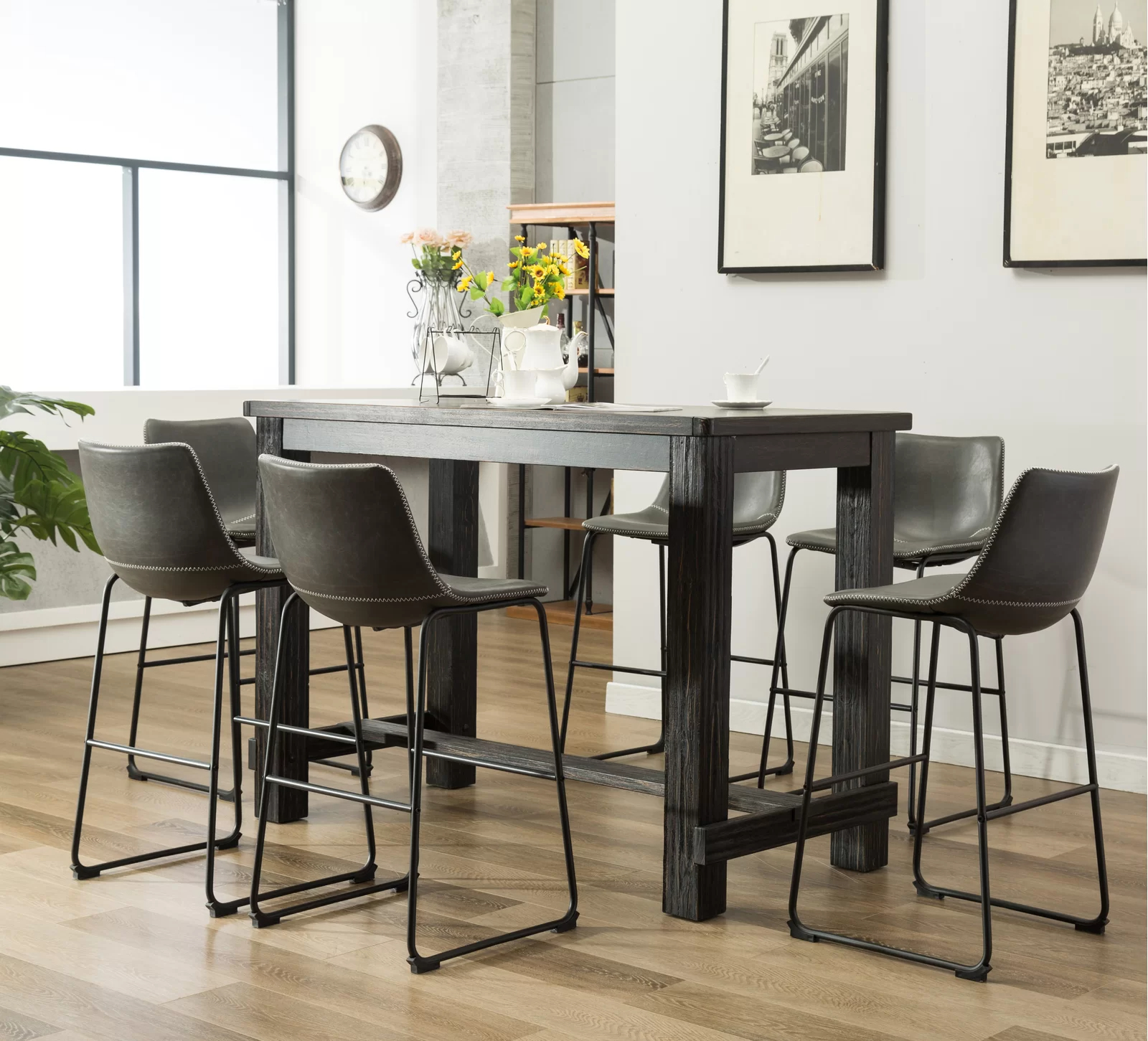 【Furniture】Bamey 6 - Person Bar Height Solid Wood Dining Set