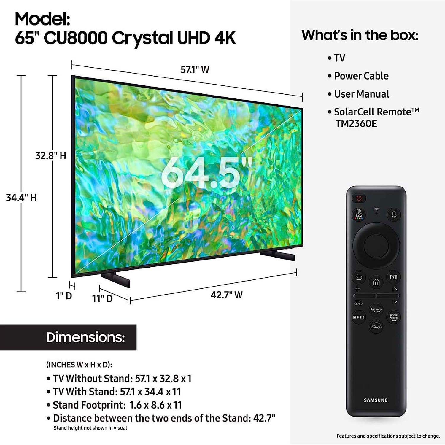 SAMSUNG 65-Inch Class Crystal UHD 4K CU8000 Series PurColor