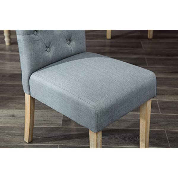 Roundhill Furniture Habitanian 6-Piece White Wash Dining Set with Tufted Chairs and Bench, Beige