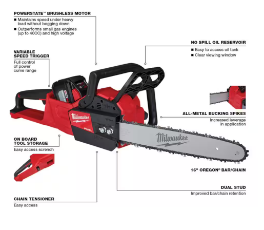 Milwaukee M18 FUEL 16 in. 18-Volt Lithium-Ion Brushless Battery Chainsaw Kit