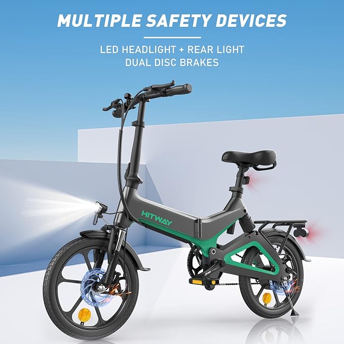 HITWAY Electric Bike 250W Foldable Pedal Assist E Bike with 7.8Ah Battery without accelerator, 16inch for Teenager and Adults
