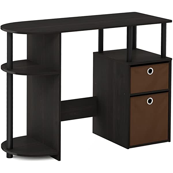 FURINNO Jaya Computer Study Desk with Bin, Brown Espresso