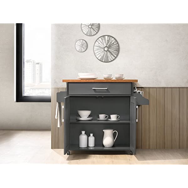 Hodedah Kitchen Island with Spice Rack, Towel Rack & Drawer, Black with Beech Top Black-beech