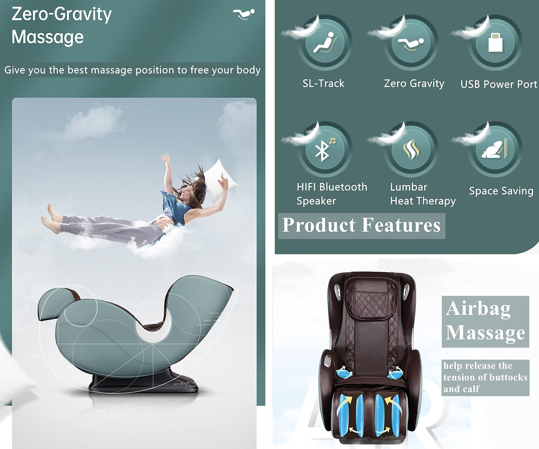 【Furniture】Small Massage Chairs SL Track Full Body Massage Recliner, Shiatsu Recliner, Zero Gravity