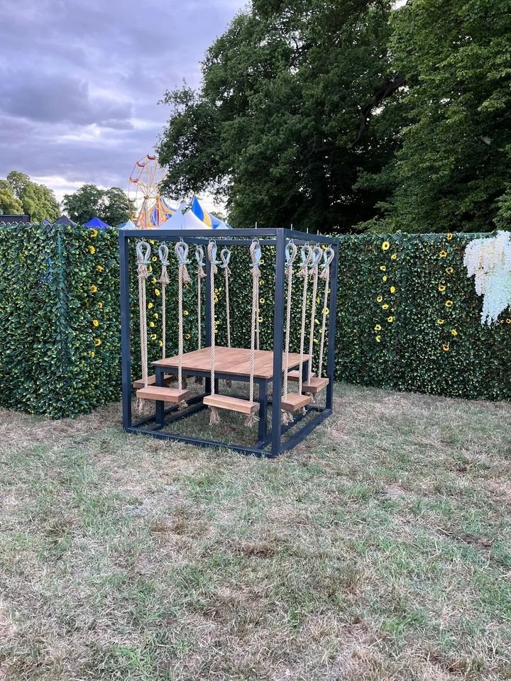 8 Seater Solid Oak & Steel Hand Made Swing Table