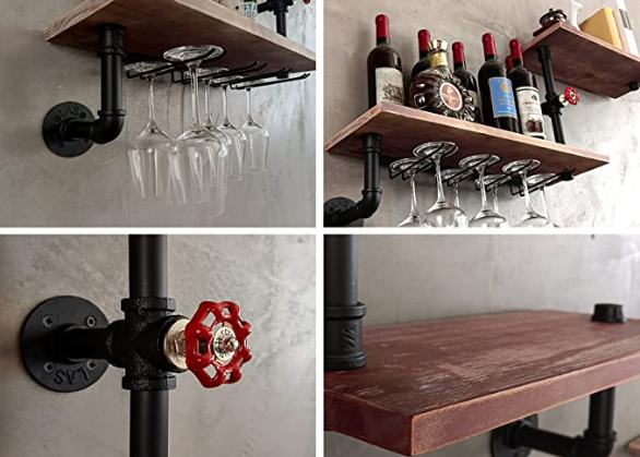 VEMEST 3 Tier Industrial Pipe Shelving Wall Mounted, Rustic Metal Storage Floating Shelves for Bedroom, Living Room, Bathroom, Farmhouse Kitchen Bar Shelving and Wall Shelf Unit Bookshelf.