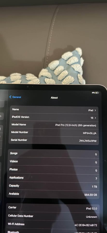 Pad Pro 6th generation 12.9 inch 1 TB