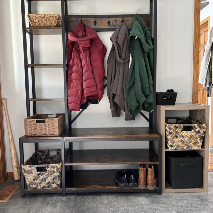 【Furniture】Emelyne 47.2'' Wide Iron Hall Tree with Bench and Shoe Storage