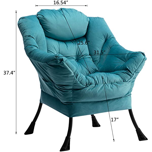 AbocoFur Modern Large Cotton Fabric Lazy Chair,Accent Contemporary Lounge Chair, Single Steel Frame Leisure Sofa Chair with Armrests and A Side Pocket, Beige