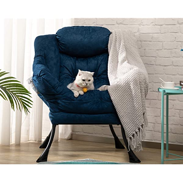 AbocoFur Modern Large Cotton Fabric Lazy Chair,Accent Contemporary Lounge Chair, Single Steel Frame Leisure Sofa Chair with Armrests and A Side Pocket, Beige