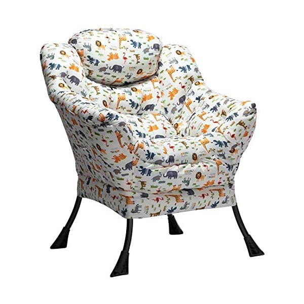 AbocoFur Modern Large Cotton Fabric Lazy Chair,Accent Contemporary Lounge Chair, Single Steel Frame Leisure Sofa Chair with Armrests and A Side Pocket, Beige