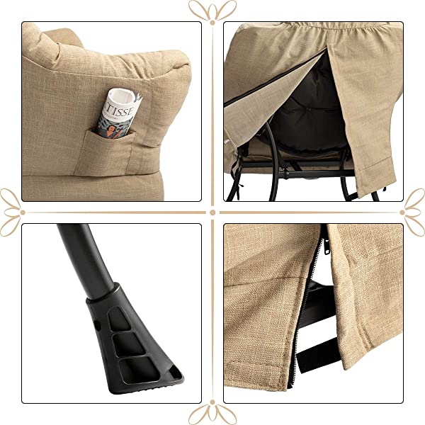 AbocoFur Modern Large Cotton Fabric Lazy Chair,Accent Contemporary Lounge Chair, Single Steel Frame Leisure Sofa Chair with Armrests and A Side Pocket, Beige