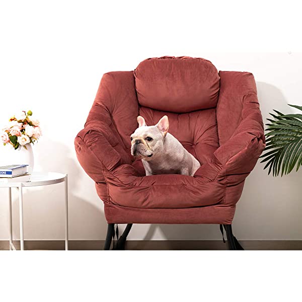 AbocoFur Modern Large Cotton Fabric Lazy Chair,Accent Contemporary Lounge Chair, Single Steel Frame Leisure Sofa Chair with Armrests and A Side Pocket, Beige