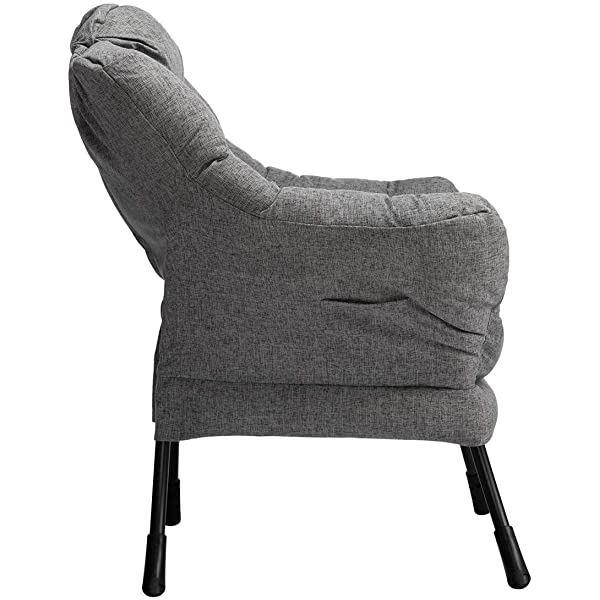 AbocoFur Modern Large Cotton Fabric Lazy Chair,Accent Contemporary Lounge Chair, Single Steel Frame Leisure Sofa Chair with Armrests and A Side Pocket, Beige