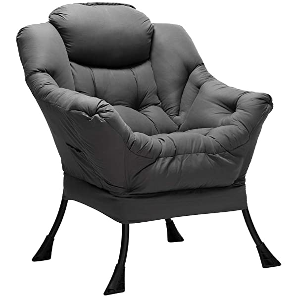 AbocoFur Modern Large Cotton Fabric Lazy Chair,Accent Contemporary Lounge Chair, Single Steel Frame Leisure Sofa Chair with Armrests and A Side Pocket, Beige