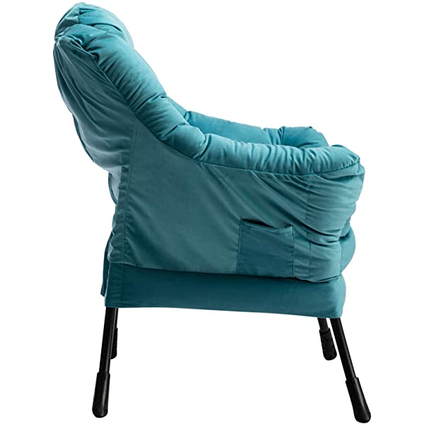 AbocoFur Modern Large Cotton Fabric Lazy Chair,Accent Contemporary Lounge Chair, Single Steel Frame Leisure Sofa Chair with Armrests and A Side Pocket, Beige