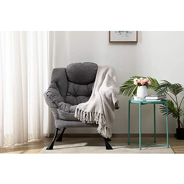 AbocoFur Modern Large Cotton Fabric Lazy Chair,Accent Contemporary Lounge Chair, Single Steel Frame Leisure Sofa Chair with Armrests and A Side Pocket, Beige