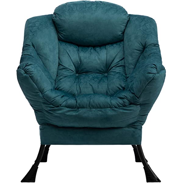 AbocoFur Modern Large Cotton Fabric Lazy Chair,Accent Contemporary Lounge Chair, Single Steel Frame Leisure Sofa Chair with Armrests and A Side Pocket, Beige