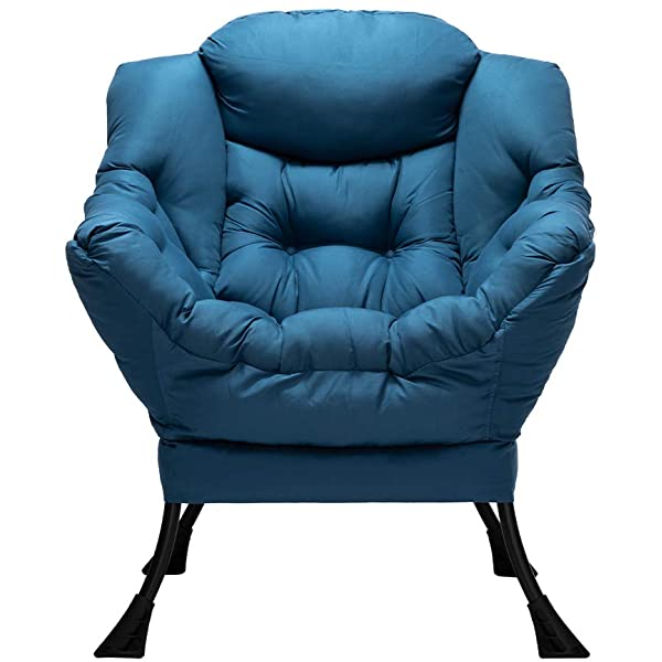 AbocoFur Modern Large Cotton Fabric Lazy Chair,Accent Contemporary Lounge Chair, Single Steel Frame Leisure Sofa Chair with Armrests and A Side Pocket, Beige