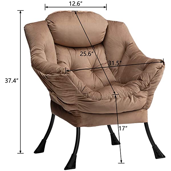 AbocoFur Modern Large Cotton Fabric Lazy Chair,Accent Contemporary Lounge Chair, Single Steel Frame Leisure Sofa Chair with Armrests and A Side Pocket, Beige