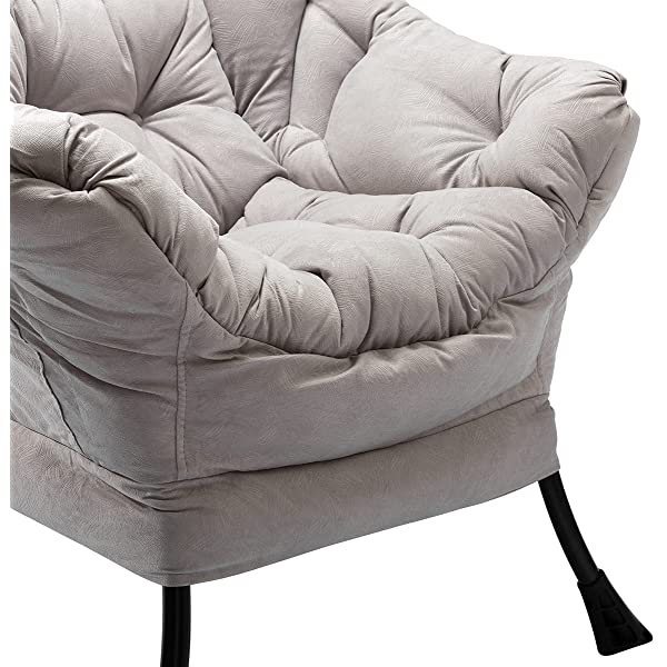 AbocoFur Modern Large Cotton Fabric Lazy Chair,Accent Contemporary Lounge Chair, Single Steel Frame Leisure Sofa Chair with Armrests and A Side Pocket, Beige