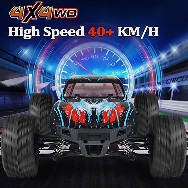 NUOKE Brushless RC Cars 1:16 Scale RTR 60km/h Remote Control Truck High Speed 4WD 2.4Ghz Waterproof Monster Truck with 2 Rechargeable Batteries Offroad Gift for Boys Car for Kids and Adults 1-yellow