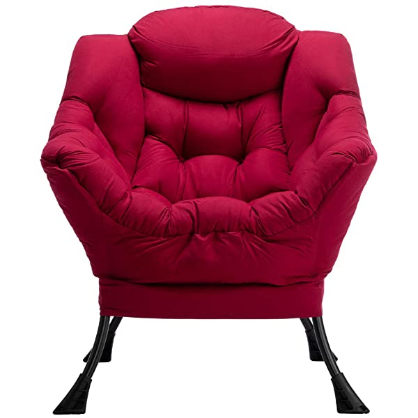 AbocoFur Modern Large Cotton Fabric Lazy Chair,Accent Contemporary Lounge Chair, Single Steel Frame Leisure Sofa Chair with Armrests and A Side Pocket, Beige