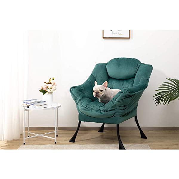 AbocoFur Modern Large Cotton Fabric Lazy Chair,Accent Contemporary Lounge Chair, Single Steel Frame Leisure Sofa Chair with Armrests and A Side Pocket, Beige