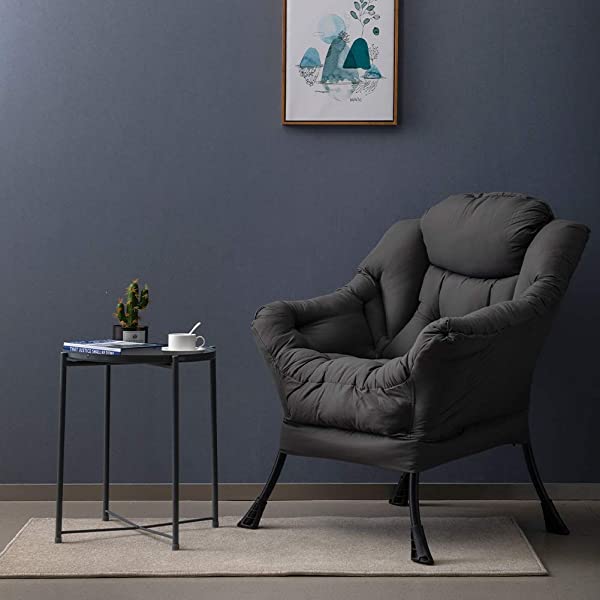 AbocoFur Modern Large Cotton Fabric Lazy Chair,Accent Contemporary Lounge Chair, Single Steel Frame Leisure Sofa Chair with Armrests and A Side Pocket, Beige