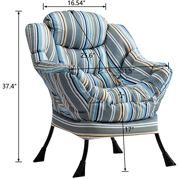 AbocoFur Modern Large Cotton Fabric Lazy Chair,Accent Contemporary Lounge Chair, Single Steel Frame Leisure Sofa Chair with Armrests and A Side Pocket, Beige