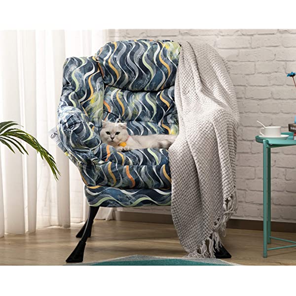 AbocoFur Modern Large Cotton Fabric Lazy Chair,Accent Contemporary Lounge Chair, Single Steel Frame Leisure Sofa Chair with Armrests and A Side Pocket, Beige