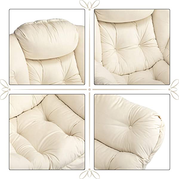 AbocoFur Modern Large Cotton Fabric Lazy Chair,Accent Contemporary Lounge Chair, Single Steel Frame Leisure Sofa Chair with Armrests and A Side Pocket, Beige