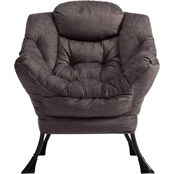 AbocoFur Modern Large Cotton Fabric Lazy Chair,Accent Contemporary Lounge Chair, Single Steel Frame Leisure Sofa Chair with Armrests and A Side Pocket, Beige