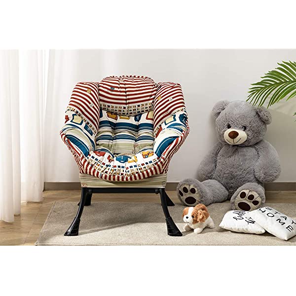 AbocoFur Modern Large Cotton Fabric Lazy Chair,Accent Contemporary Lounge Chair, Single Steel Frame Leisure Sofa Chair with Armrests and A Side Pocket, Beige