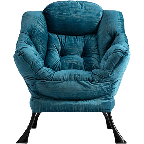 AbocoFur Modern Large Cotton Fabric Lazy Chair,Accent Contemporary Lounge Chair, Single Steel Frame Leisure Sofa Chair with Armrests and A Side Pocket, Beige