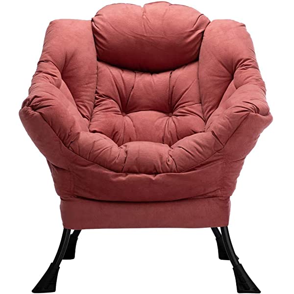 AbocoFur Modern Large Cotton Fabric Lazy Chair,Accent Contemporary Lounge Chair, Single Steel Frame Leisure Sofa Chair with Armrests and A Side Pocket, Beige