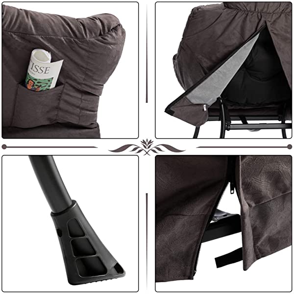 AbocoFur Modern Large Cotton Fabric Lazy Chair,Accent Contemporary Lounge Chair, Single Steel Frame Leisure Sofa Chair with Armrests and A Side Pocket, Beige