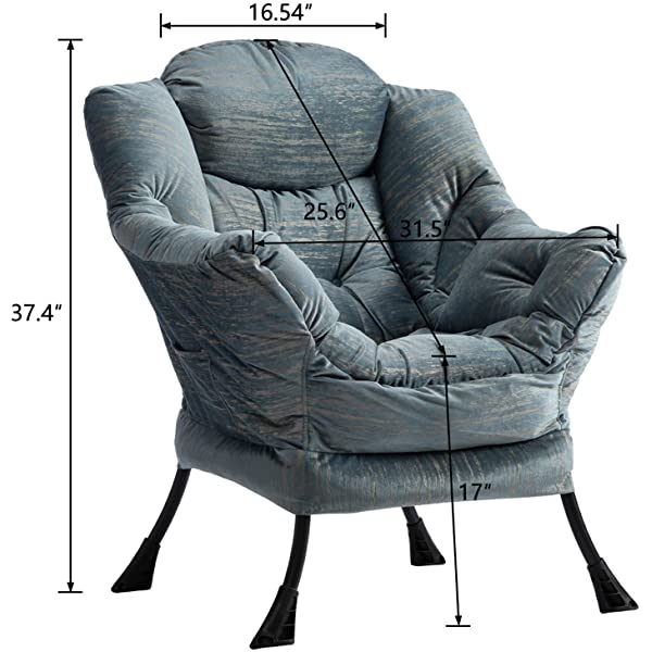 AbocoFur Modern Large Cotton Fabric Lazy Chair,Accent Contemporary Lounge Chair, Single Steel Frame Leisure Sofa Chair with Armrests and A Side Pocket, Beige