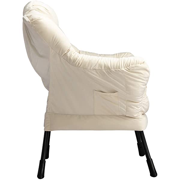 AbocoFur Modern Large Cotton Fabric Lazy Chair,Accent Contemporary Lounge Chair, Single Steel Frame Leisure Sofa Chair with Armrests and A Side Pocket, Beige