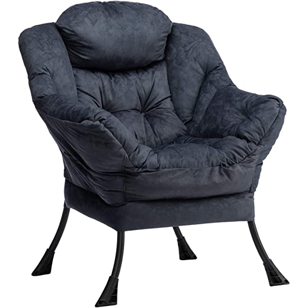 AbocoFur Modern Large Cotton Fabric Lazy Chair,Accent Contemporary Lounge Chair, Single Steel Frame Leisure Sofa Chair with Armrests and A Side Pocket, Beige