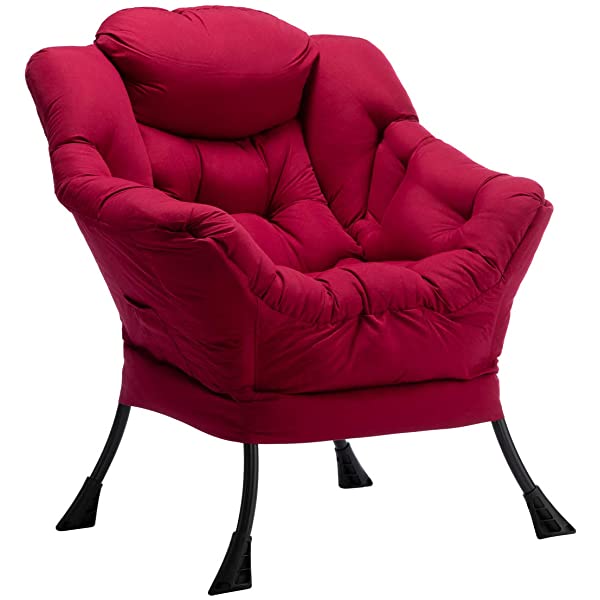 AbocoFur Modern Large Cotton Fabric Lazy Chair,Accent Contemporary Lounge Chair, Single Steel Frame Leisure Sofa Chair with Armrests and A Side Pocket, Beige