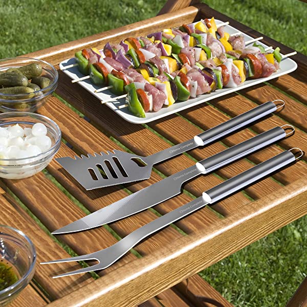 Home-Complete HC-1000 BBQ Accessories – 16PC Grill Set with Spatula, Tongs, Skewers, Case – Barbecue Tools for Father’s Day, Wedding, Anniversary, 16 Piece, Silver Steel 16-Piece