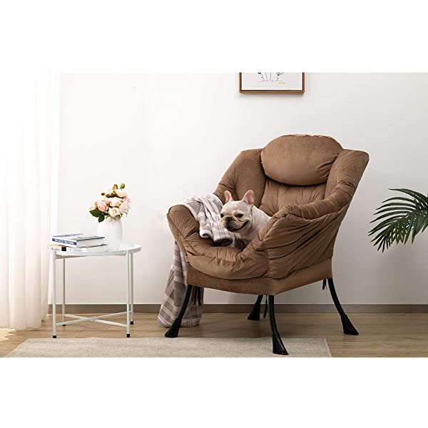 AbocoFur Modern Large Cotton Fabric Lazy Chair,Accent Contemporary Lounge Chair, Single Steel Frame Leisure Sofa Chair with Armrests and A Side Pocket, Beige