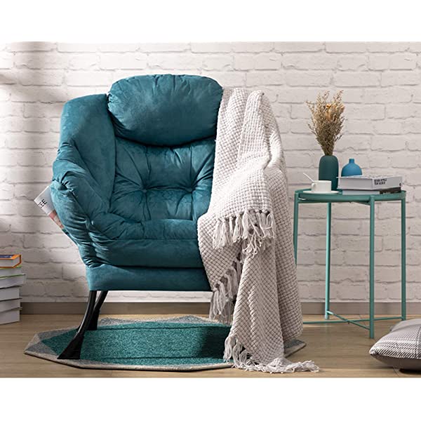 AbocoFur Modern Large Cotton Fabric Lazy Chair,Accent Contemporary Lounge Chair, Single Steel Frame Leisure Sofa Chair with Armrests and A Side Pocket, Beige