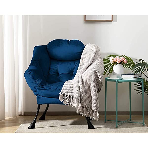 AbocoFur Modern Large Cotton Fabric Lazy Chair,Accent Contemporary Lounge Chair, Single Steel Frame Leisure Sofa Chair with Armrests and A Side Pocket, Beige