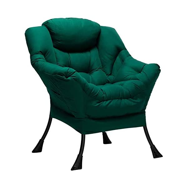 AbocoFur Modern Large Cotton Fabric Lazy Chair,Accent Contemporary Lounge Chair, Single Steel Frame Leisure Sofa Chair with Armrests and A Side Pocket, Beige