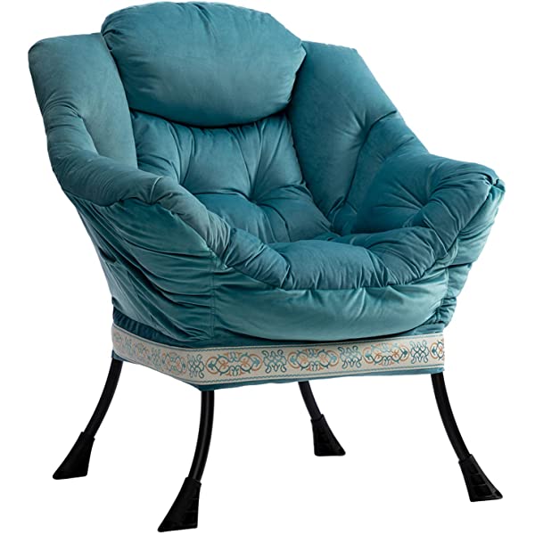 AbocoFur Modern Large Cotton Fabric Lazy Chair,Accent Contemporary Lounge Chair, Single Steel Frame Leisure Sofa Chair with Armrests and A Side Pocket, Beige