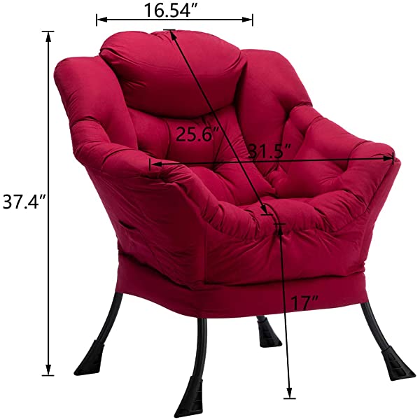 AbocoFur Modern Large Cotton Fabric Lazy Chair,Accent Contemporary Lounge Chair, Single Steel Frame Leisure Sofa Chair with Armrests and A Side Pocket, Beige